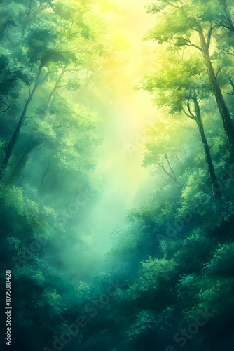 Enchanted Forest Illustration: Lush Greenery Background