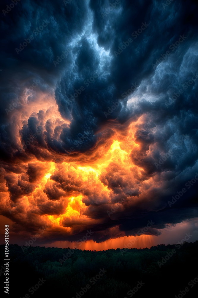 Fototapeta premium Fiery Storm Cloudscape Illustration