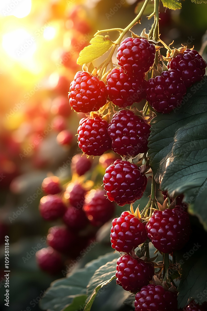 Sunlit Raspberry Harvest - Realistic Image Sunlit Raspberry Harvest - Realistic Image