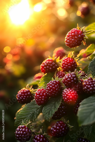 Sunset Raspberry Bush Photo