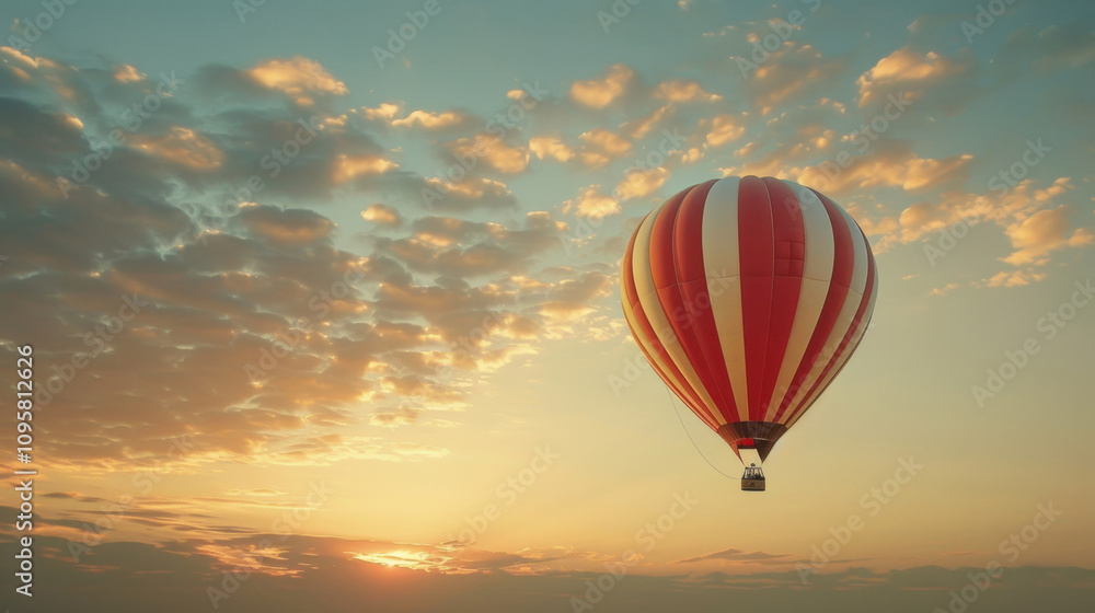 Fototapeta premium Hot Air Ballooning: Soar gracefully above rolling vineyards, arid deserts, or historic towns. Take in the stunning views below from a tranquil, bird-like perspective in the sky. 