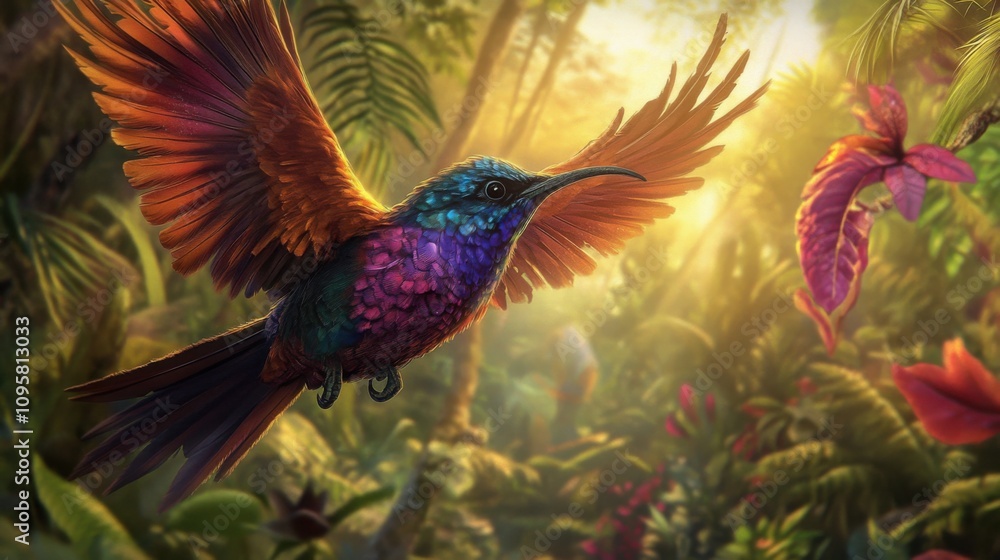Obraz premium Colorful Hummingbird in Tropical Paradise
