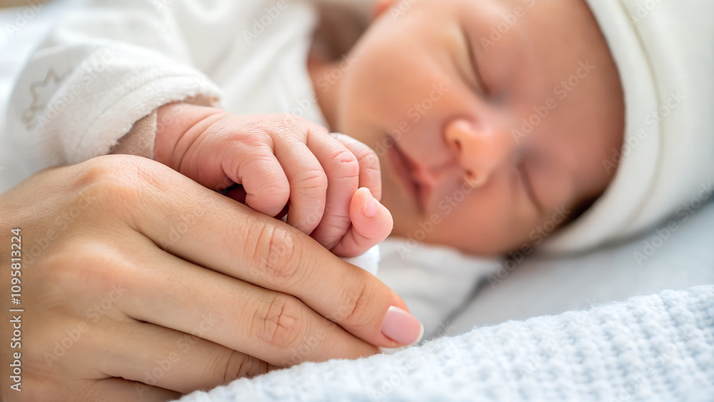 small child's hand holding mother's fingers - close up small child's hand holding mother's fingers - close up