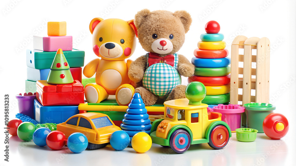 Fototapeta premium wooden toy train and toys