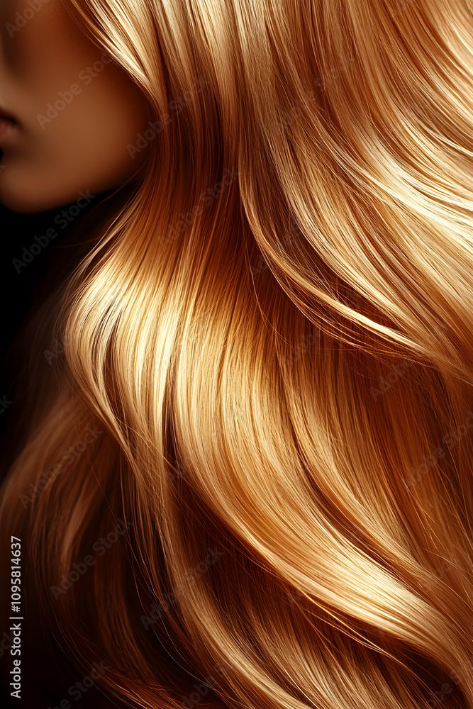 Fototapeta premium Golden Waves: A Realistic Hair Image