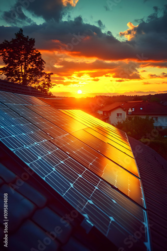 Sunset Solar Panels Rooftop...