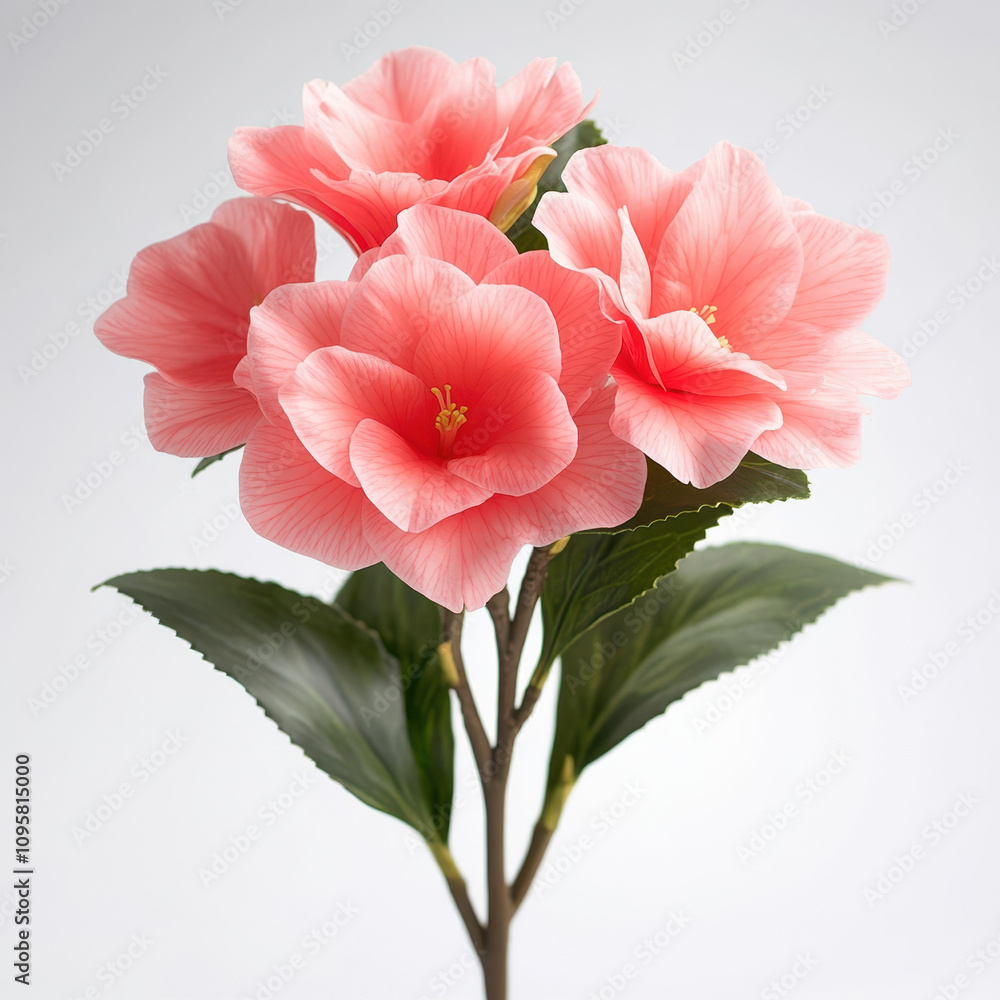 Vibrant pink camellia flowers with lush green leaves create stunning display. delicate petals and rich color evoke sense of beauty and tranquility Vibrant pink camellia flowers with lush green leaves create stunning display. delicate petals and rich color evoke sense of beauty and tranquility