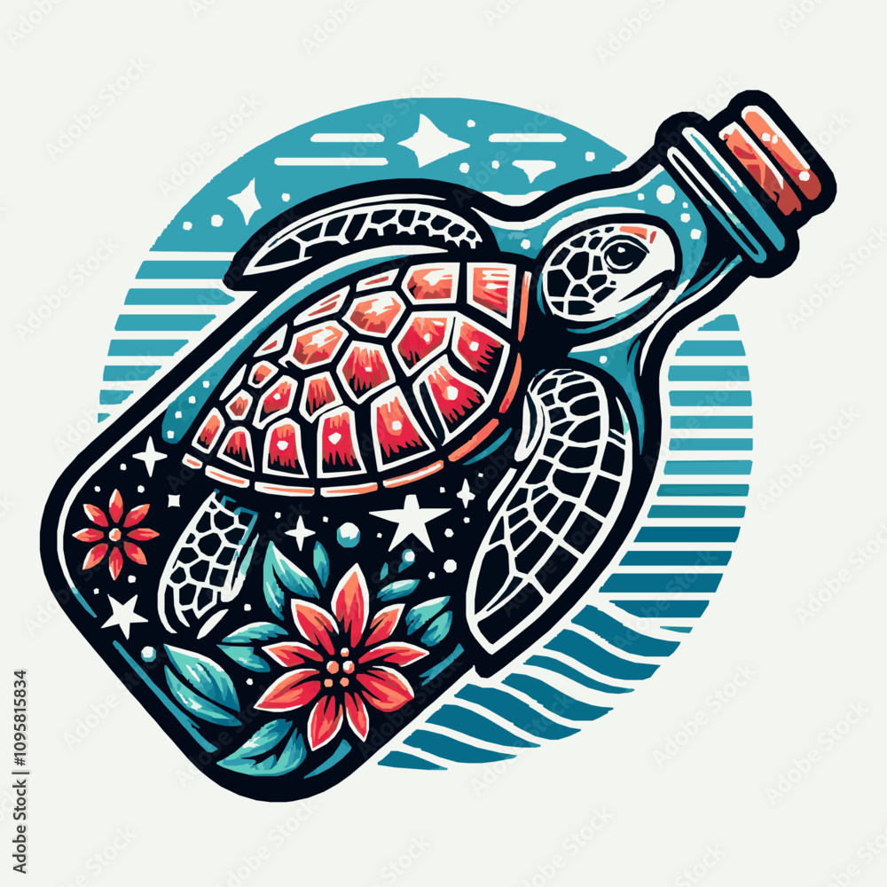 Fototapeta premium Sea Turtle svg, Turtle on Bottle svg, Turtle svg file, Flower Turtle svg, Ocean Animal svg v,