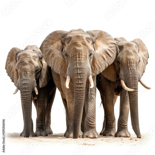 African Elephants isolated on white background. photo