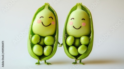 Cute Green Peas with Smiling Faces in a Pod photo