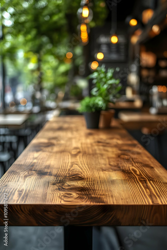 Wooden Tabletop in a Cafe I...