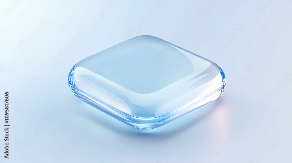 Translucent blue square-shaped object on a light background. Translucent blue square-shaped object on a light background.