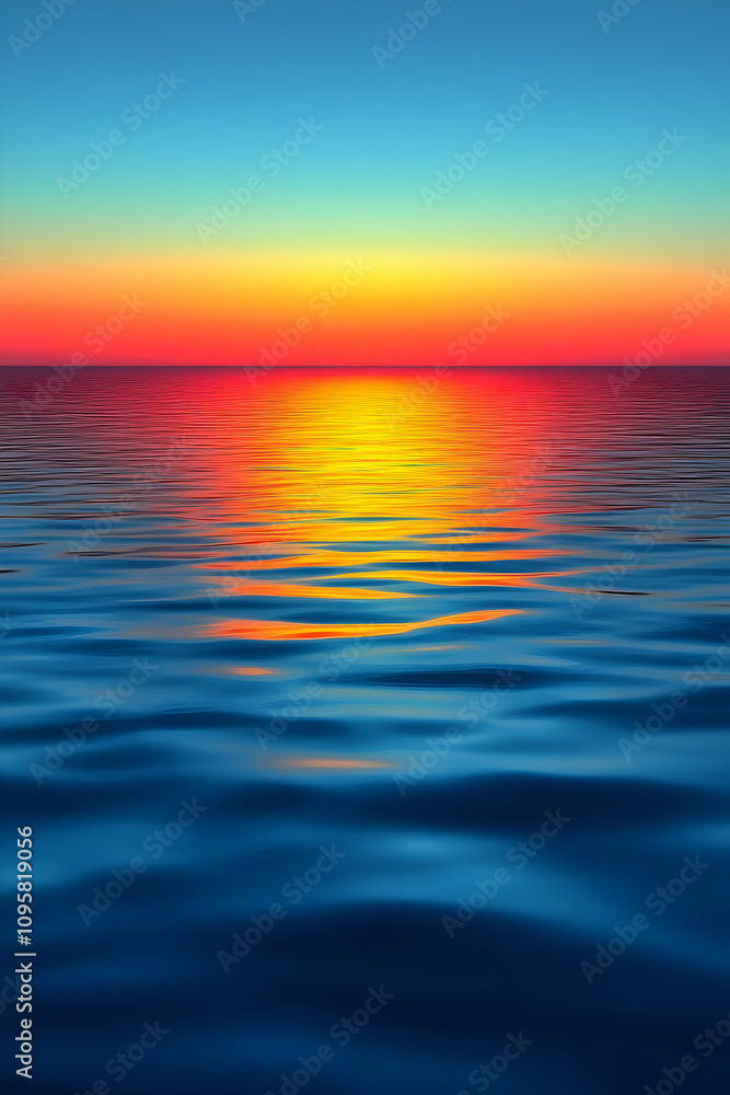 Fototapeta premium Vibrant Sunset Ocean: Realistic Digital Painting