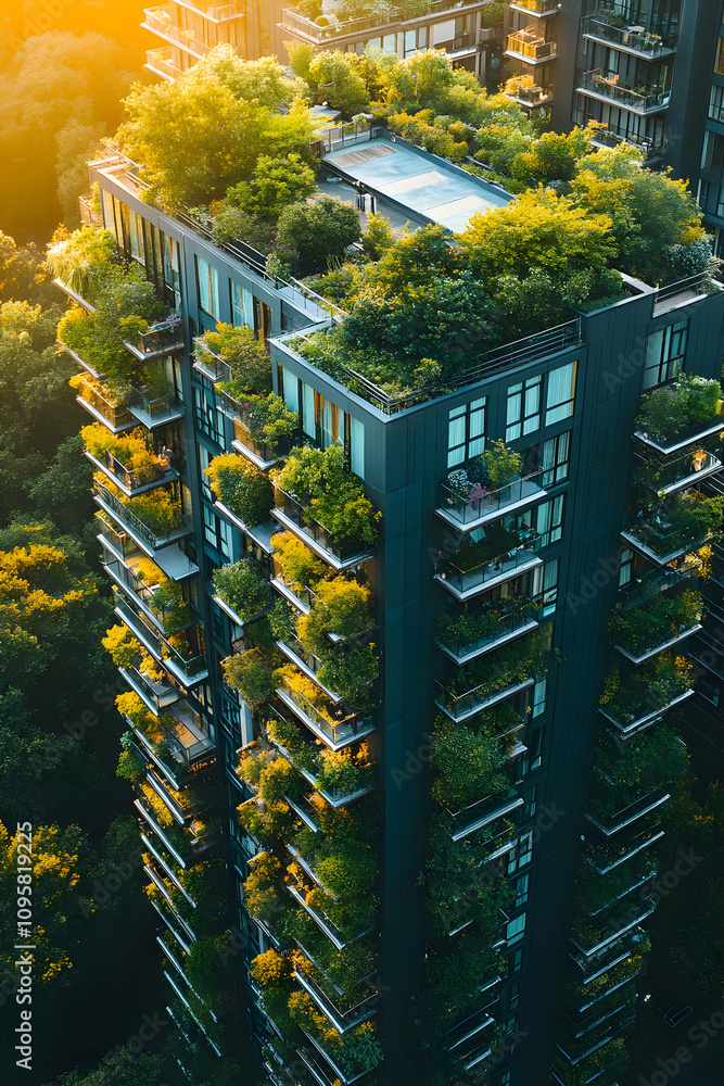 Fototapeta premium Vertical Green Building Aerial View