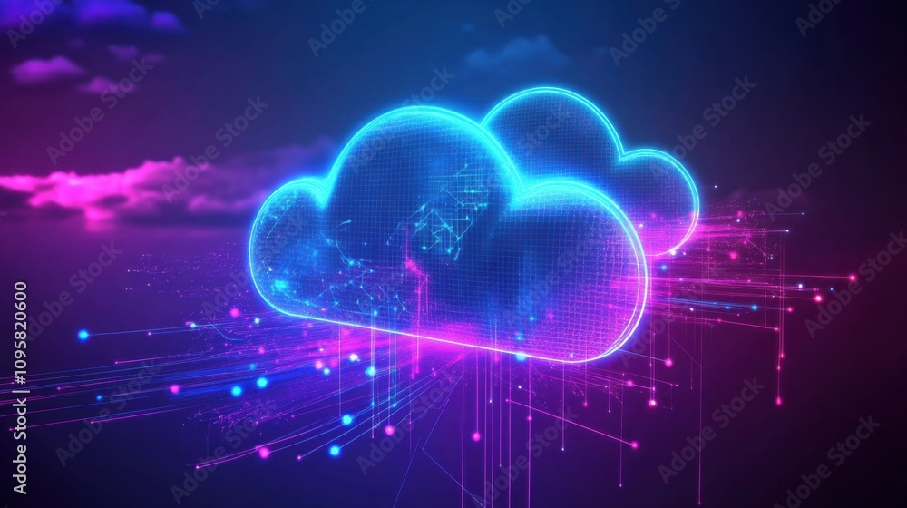 Colorful Digital Cloud Concept with Futuristic Elements Colorful Digital Cloud Concept with Futuristic Elements