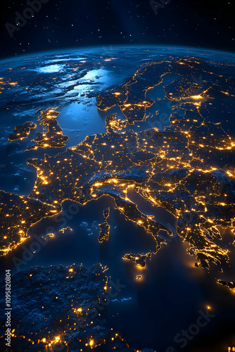 Europe at Night 3D Render