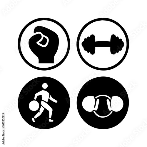 A set of exercise equipment in silhouette vector art design