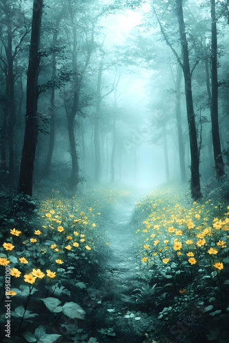 Misty Forest Path Illustration