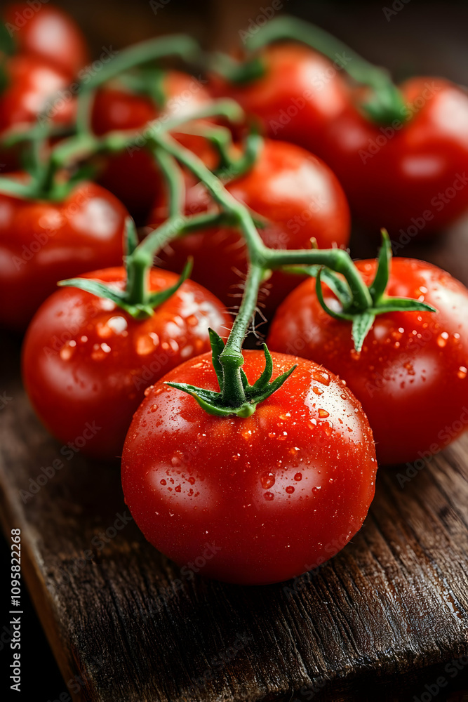 Juicy Vine-Ripened Tomatoes Realistic Photo Juicy Vine-Ripened Tomatoes Realistic Photo