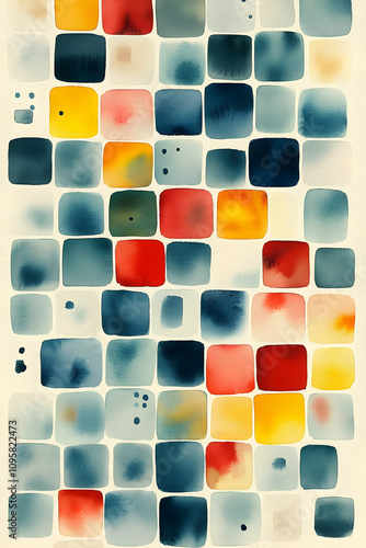 Abstract Watercolor Grid Il...
