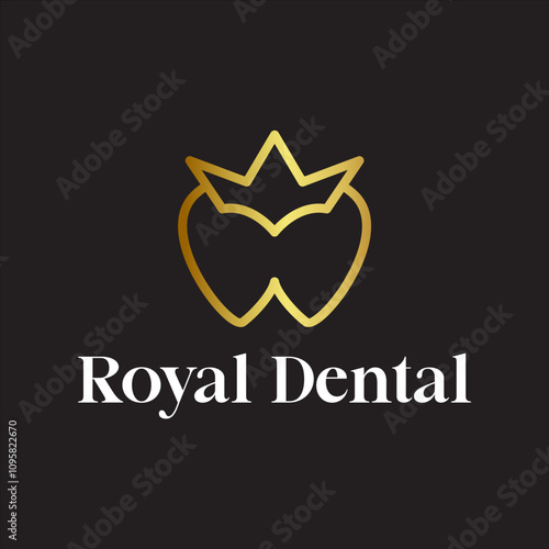 Gold color vector royal crown tooth logo design