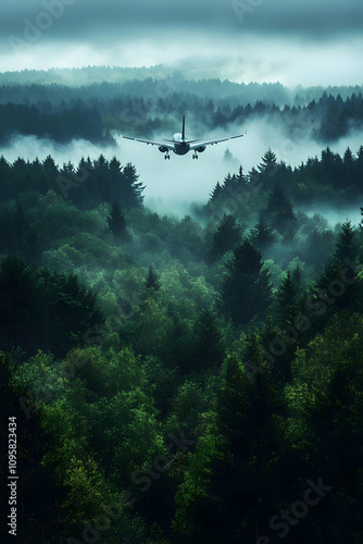 Airplane Landing over Foggy...