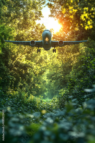 Airplane Landing Lush Fores...