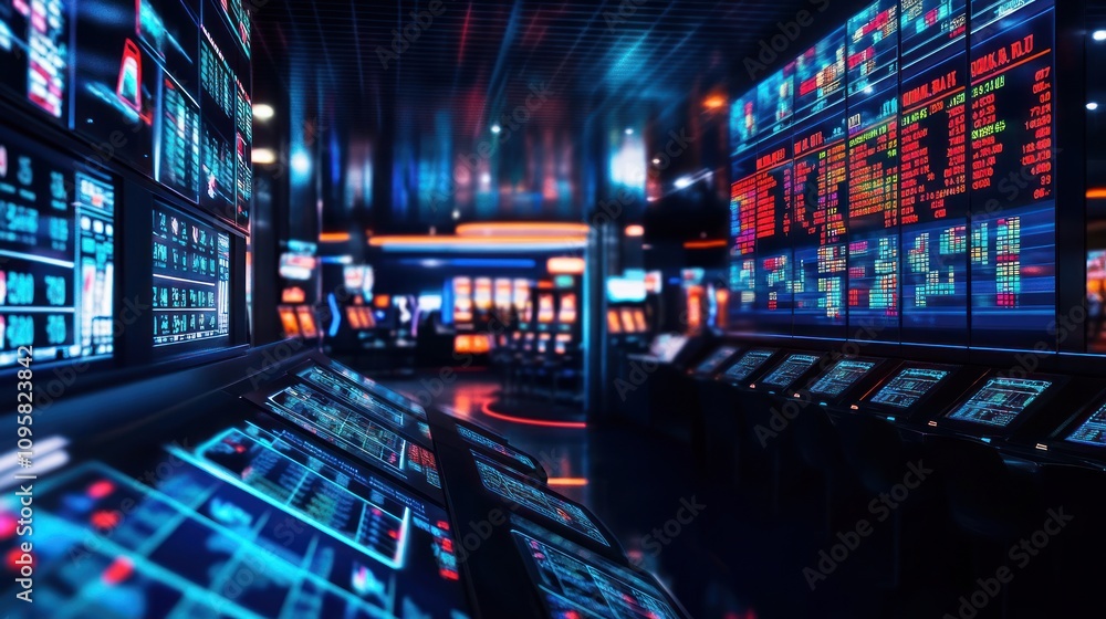 Futuristic casino control room. Futuristic casino control room.