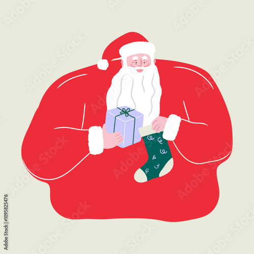 Santa Claus with Christmas gift and Sock