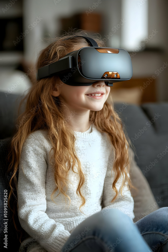 Girl in VR Headset, Virtual Reality Illustration Girl in VR Headset, Virtual Reality Illustration