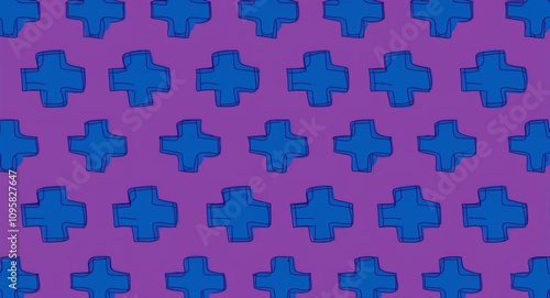 Blue Cross pattern hand drawn design on Purple background illustration