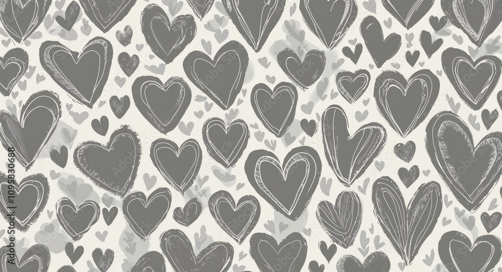 Fototapeta premium Gray Heart pattern hand drawn design on White background illustration