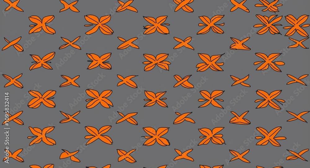 Orange Cross pattern hand drawn design on Gray background illustration