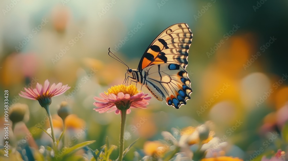 A butterfly fluttering over a field of wildflowers, its wings a kaleidoscope of colors, softly landing on a vibrant bloom. A butterfly fluttering over a field of wildflowers, its wings a kaleidoscope of colors, softly landing on a vibrant bloom.
