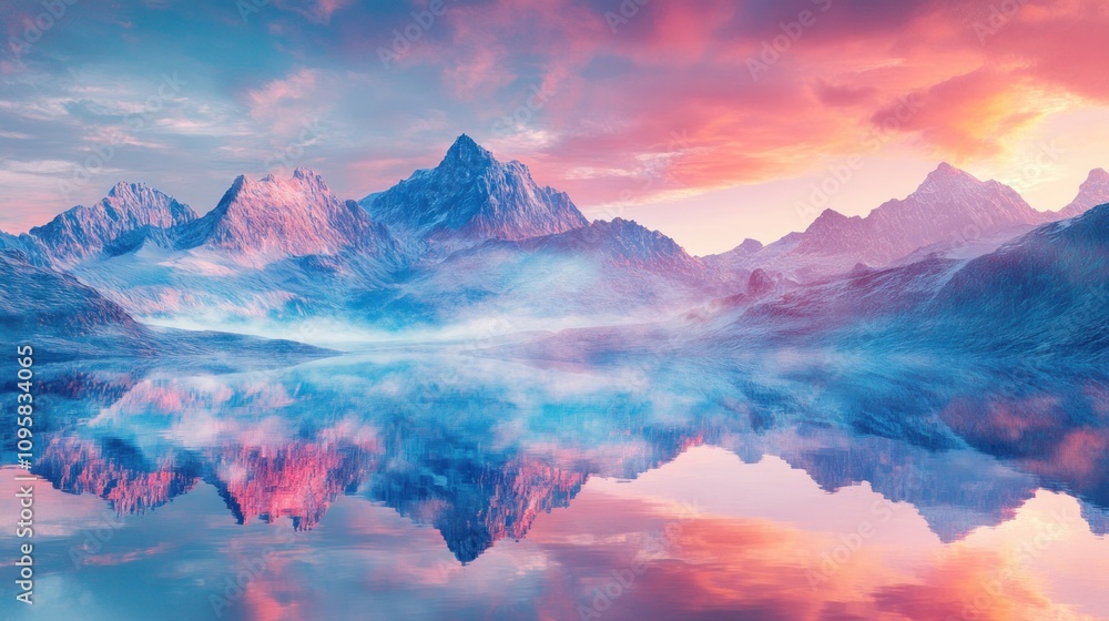 Serene mountain lake reflecting vibrant sunset sky. Serene mountain lake reflecting vibrant sunset sky.