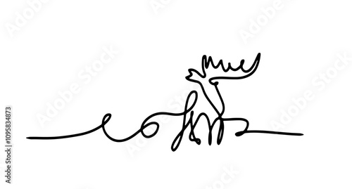 Continuous one line drawing deer . Contour sketch of reindeer. Forest wild deer in single line.