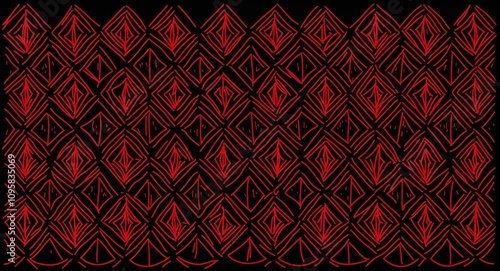 Red Diamond pattern hand drawn design on Black background illustration