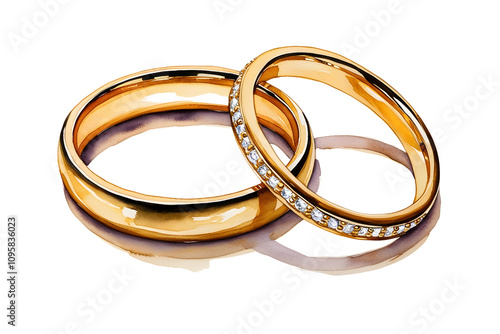 Timeless Love: Golden Wedding Rings in Watercolor Art