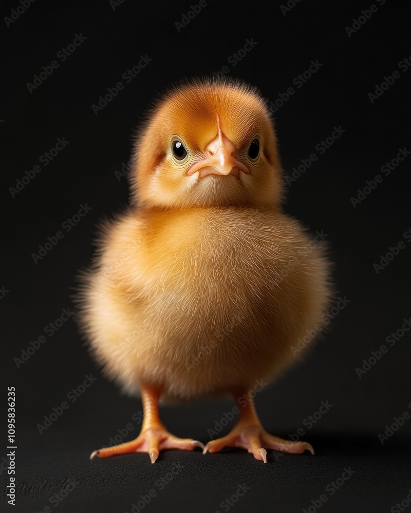 the baby Rhode Island Red front view, white copy space on right, Isolated on black Background the baby Rhode Island Red front view, white copy space on right, Isolated on black Background