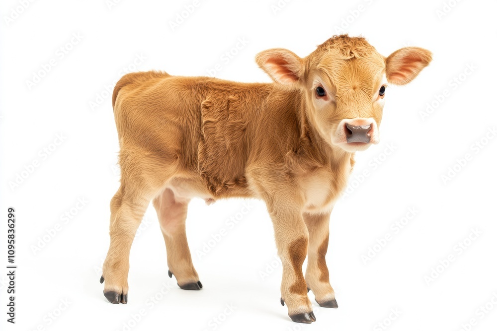 the beside view baby Brahman Cow standing, left side view, low angle, white copy space on right, Isolated on White Background the beside view baby Brahman Cow standing, left side view, low angle, white copy space on right, Isolated on White Background