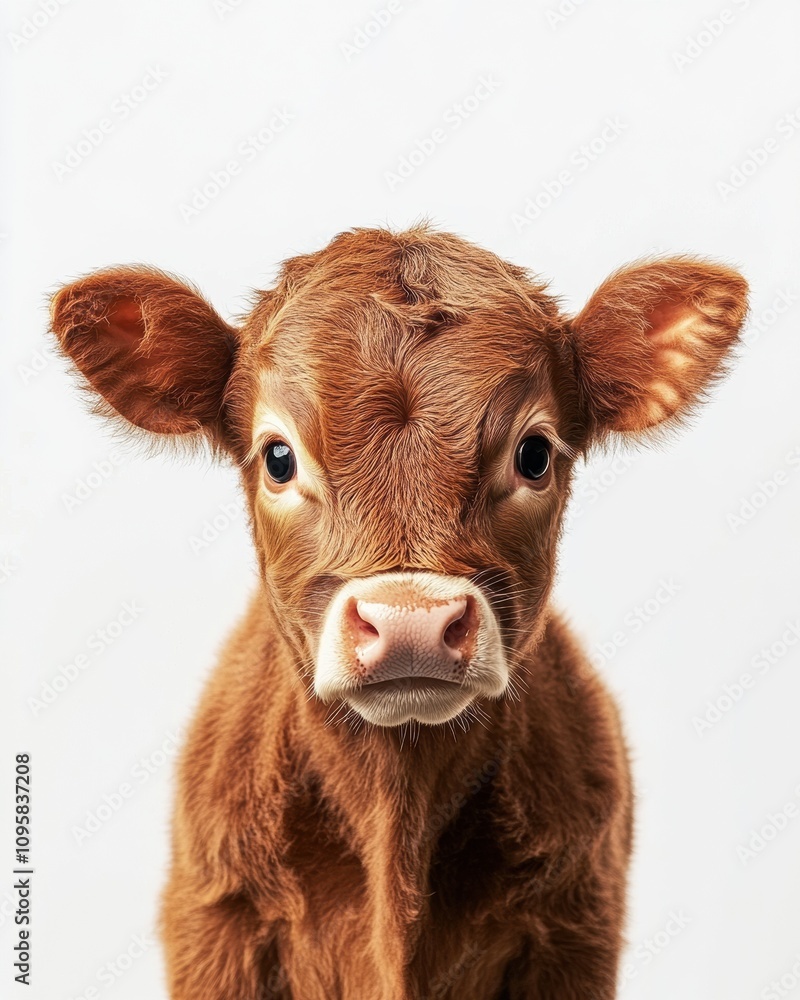 Mystic portrait of baby Angus Cow, copy space on right side, Headshot, Close-up View, isolated on white background Mystic portrait of baby Angus Cow, copy space on right side, Headshot, Close-up View, isolated on white background