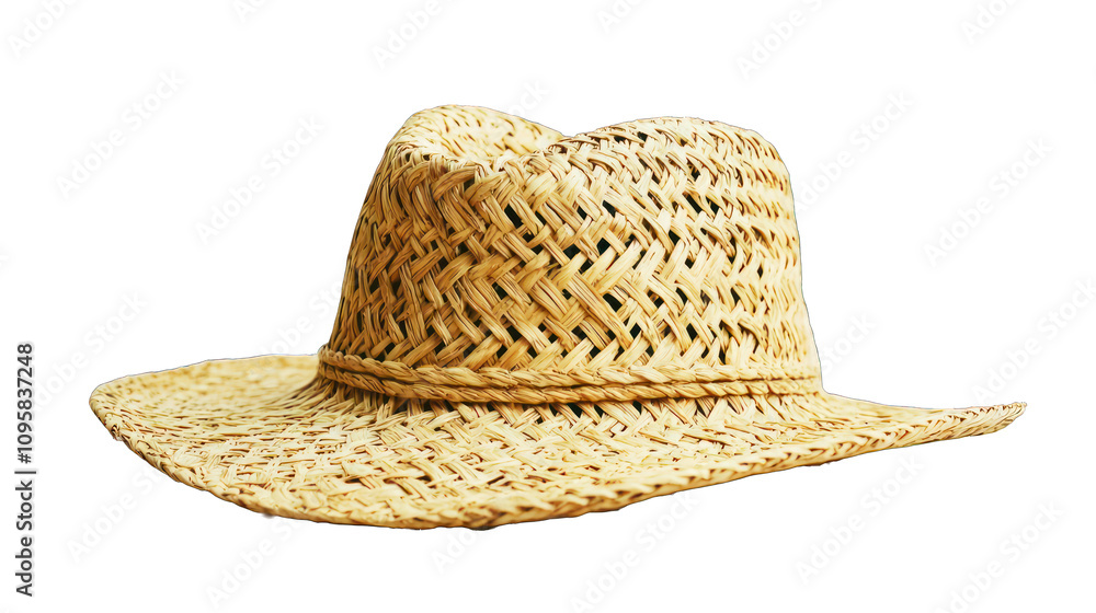 Isolated solitary straw hat with precise clipping path on a white backdrop. Isolated solitary straw hat with precise clipping path on a white backdrop.