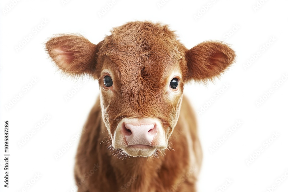 Mystic portrait of baby Angus Cow in studio, copy space on right side, Headshot, Close-up View, isolated on white background Mystic portrait of baby Angus Cow in studio, copy space on right side, Headshot, Close-up View, isolated on white background