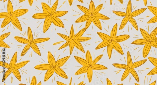 Yellow Star pattern hand drawn design on White background illustration