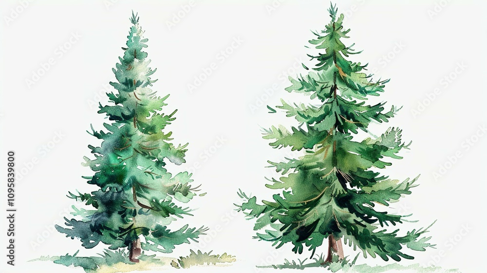 Obraz premium Festive Fir Tree in Watercolor: Capturing the Essence of Christmas Cheer