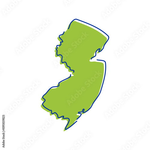 Simple map of New Jersey vector hand drawn. Hand drawn style map of New Jersey vector illustration