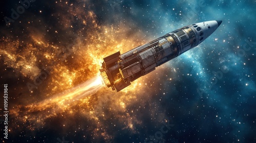 Wallpaper Mural A rocket launching into space, surrounded by vibrant cosmic flames and stars. Torontodigital.ca