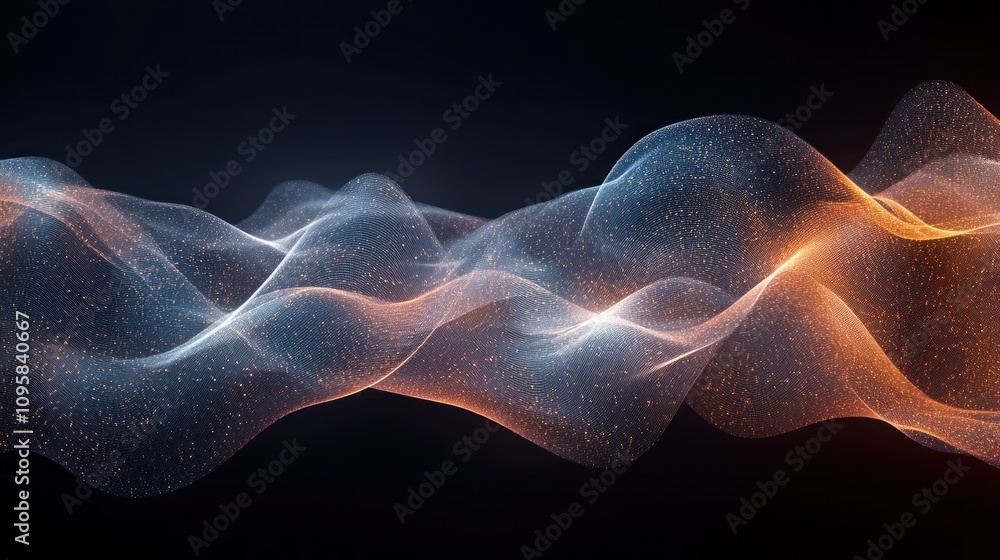 Fototapeta premium Abstract waves of light and particles create a dynamic, flowing visual effect.