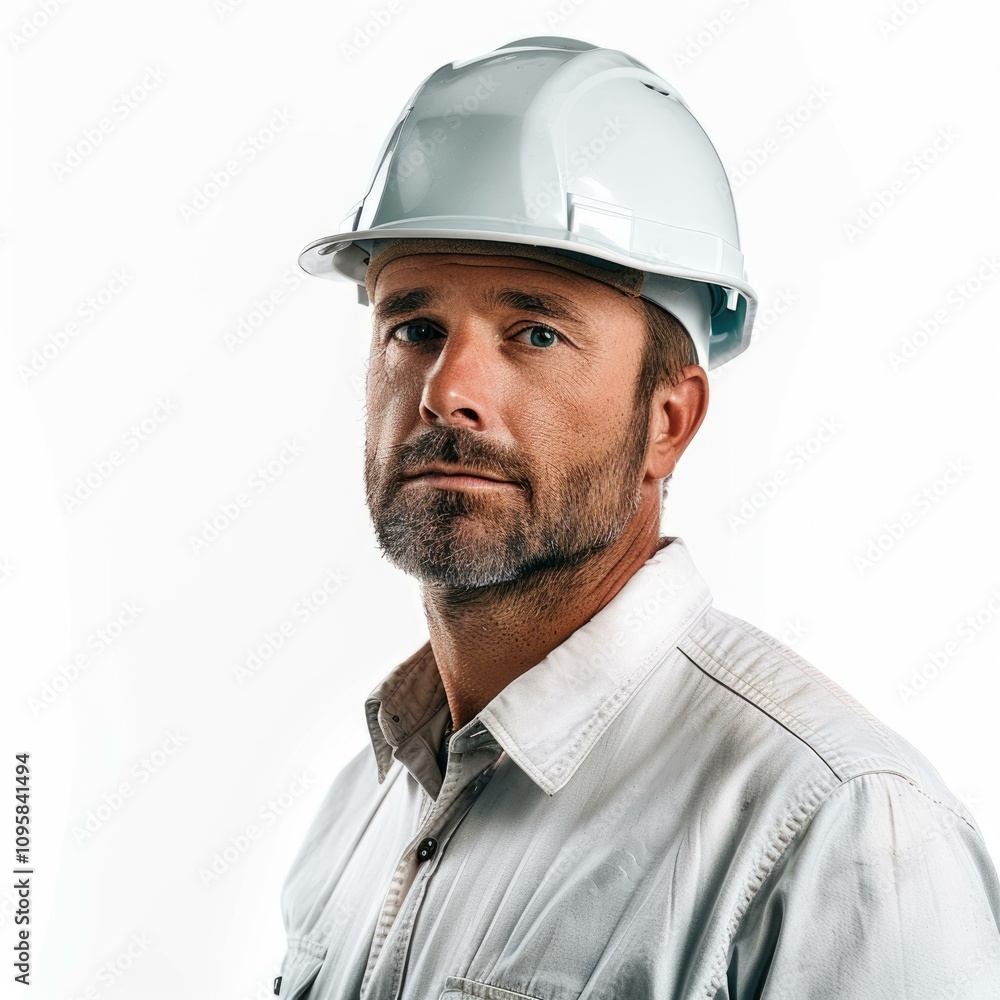 Engineer in hard hat on white background. Engineer in hard hat on white background.