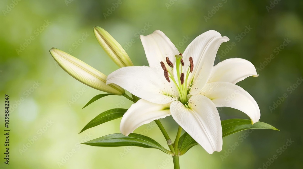 Delicate Lily Flower Close-Up: Intricate Petal Structure in Soft Hues Against Blurred Green Background. Delicate Lily Flower Close-Up: Intricate Petal Structure in Soft Hues Against Blurred Green Background.